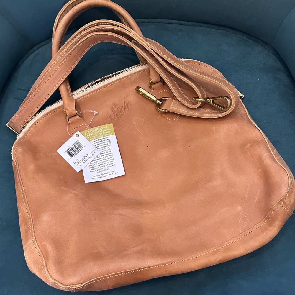 Sseko Sheba Handbag in Oiled Cognac Leather Tote Bag